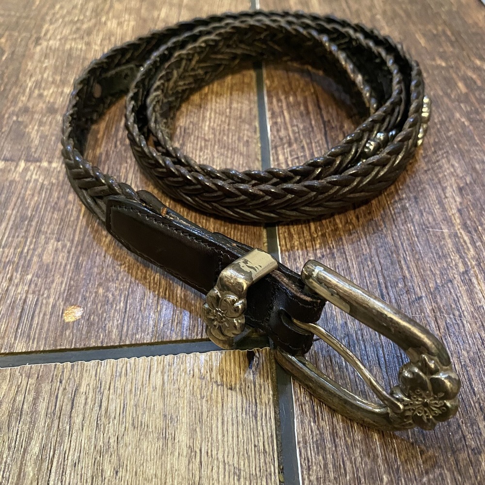 Unbranded Black Braided Leather Belt Women's  Hibiscus Western Rodeo 90s 40in